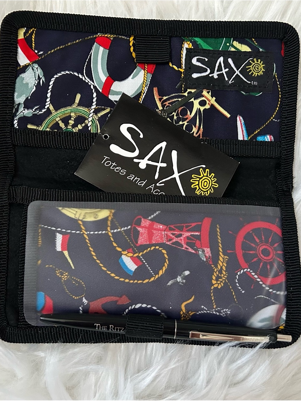 SAX Nautical Checkbook Cover Wallet With The Ritz Pen Navy Maritime Print